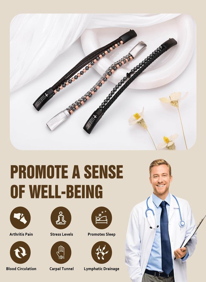 Jecanori Magnetic Cross Bracelet for Men, Black Braided Leather Bracelet With Black Obsidian,Christian Gifts for Men - Image 3